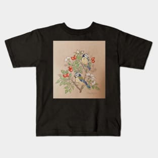 Blue tit on rosehip Kids T-Shirt